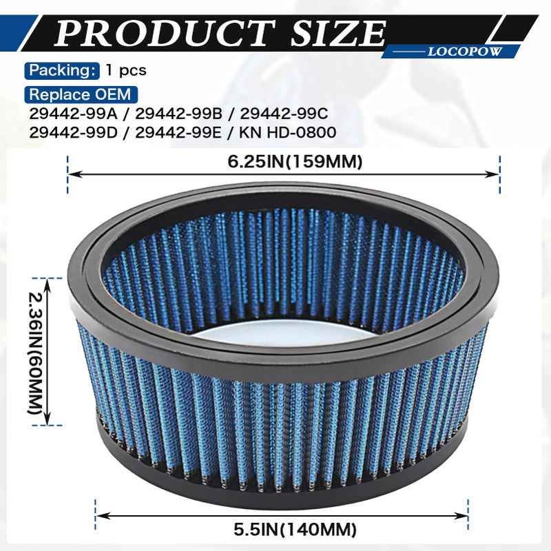 LOCOPOW HD-0800 29442-99e Air Filter for Harley Davidson Dyna Road King Super Street Electra Glide Ultra Classic FatBoy Softail Springer Classic Custom Deluxe Deuce Rocker Slim High Flow - Image 2